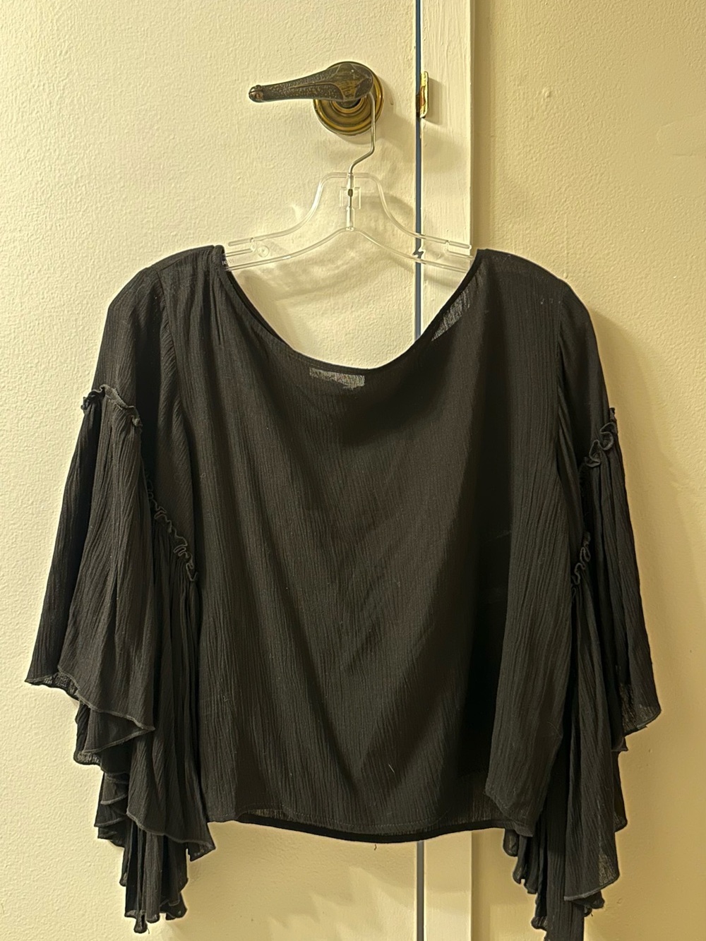 On The Road Black Layered Ruffle-Sleeve Blouse